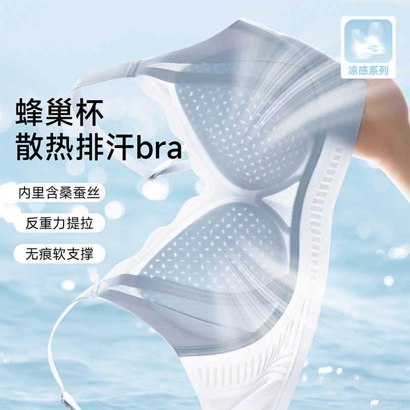 13734817.小胸聚拢内衣女透气收副乳提拉防垂冰丝美背洞洞杯透气美背文胸罩