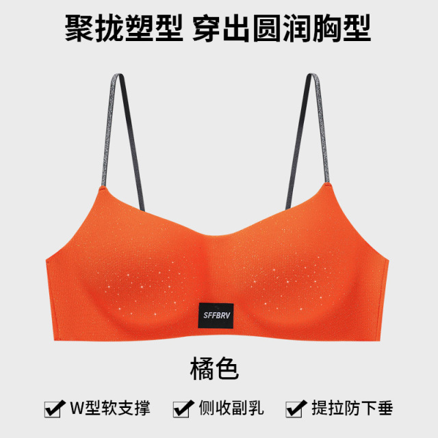 13736226.低领闪布厚杯内衣小胸聚拢显大无钢圈软支撑细闪肩带美背文胸