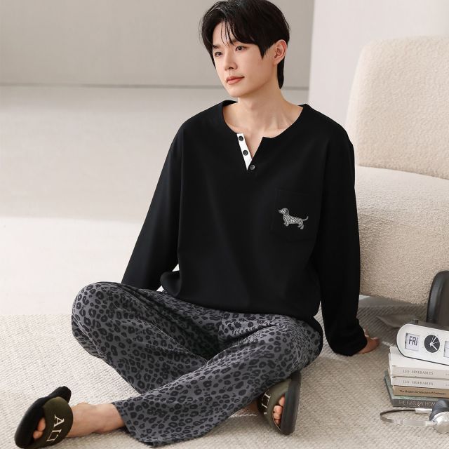 13784752.男士套头长袖睡衣家居服套装纯棉亲肤柔软舒适高质量青少年