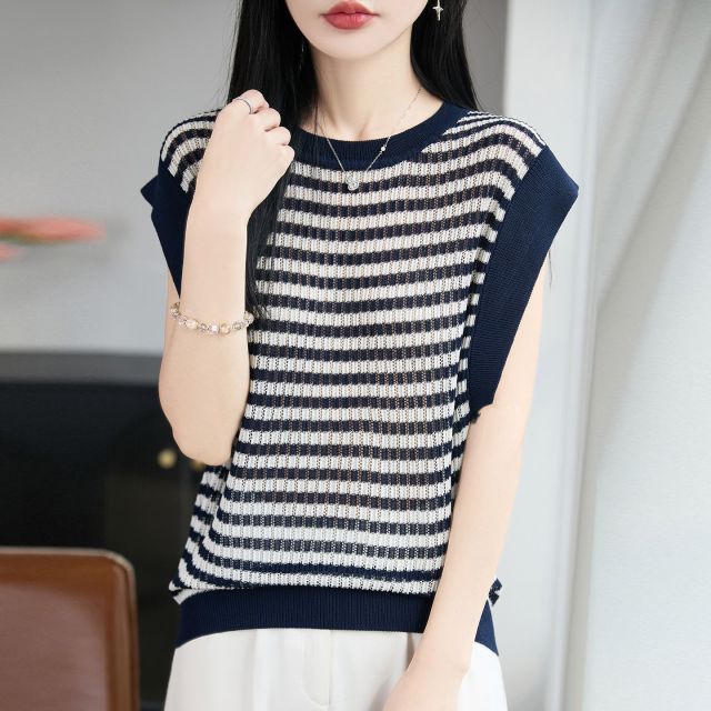 13715066.绒暖享夏季上新莱赛尔系列圆领无袖针织衫透气休闲女士上衣