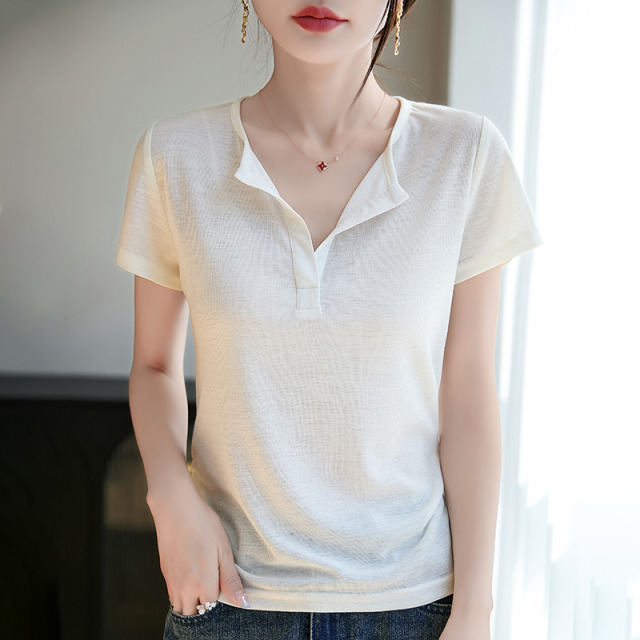 13738975.绒暖享修身显瘦针织短袖女纯色圆领打底背心时尚针织衫
