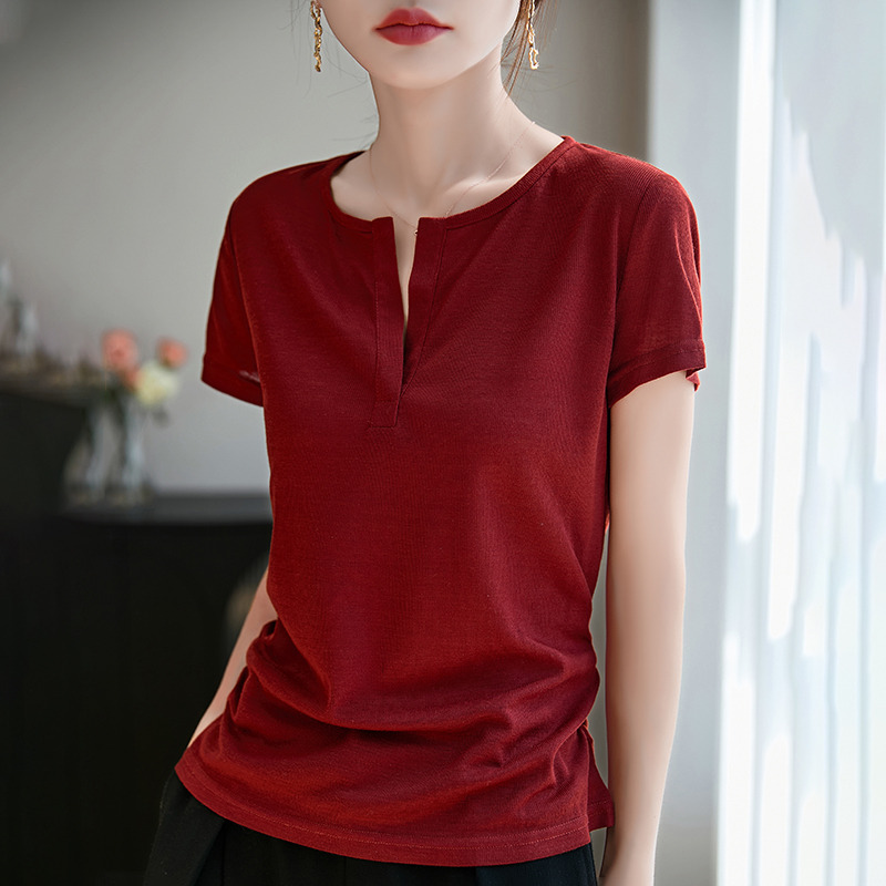 13738975.绒暖享修身显瘦针织短袖女纯色圆领打底背心时尚针织衫