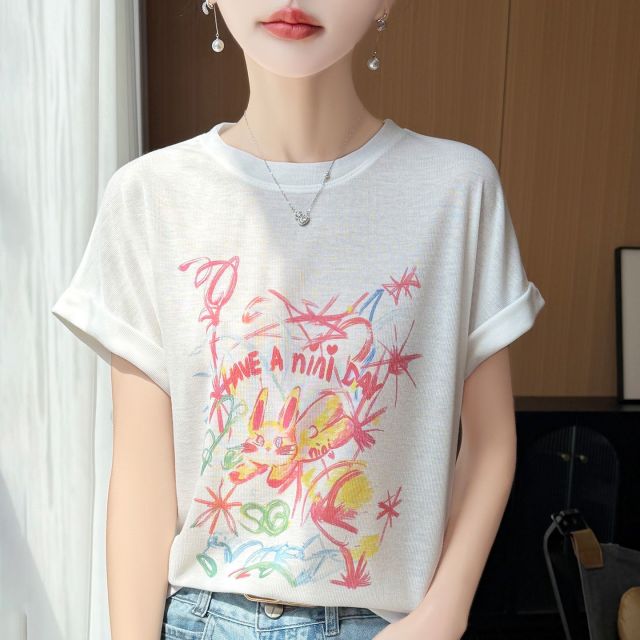 13739933.绒暖享精纺系列卡通印花圆领短袖针织上衣打底衫T恤衫