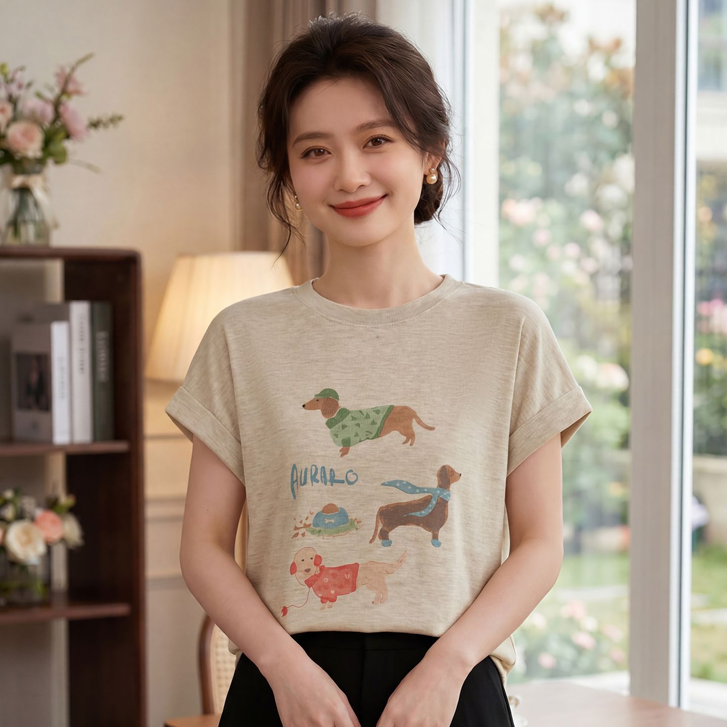 13743987.绒暖享夏季精仿系列圆领短袖女士针织衫上衣宽松打底衫T恤