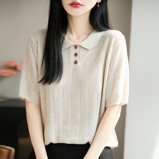 13744008.绒暖享珍珠麻系列POLO领上衣透气针织衫