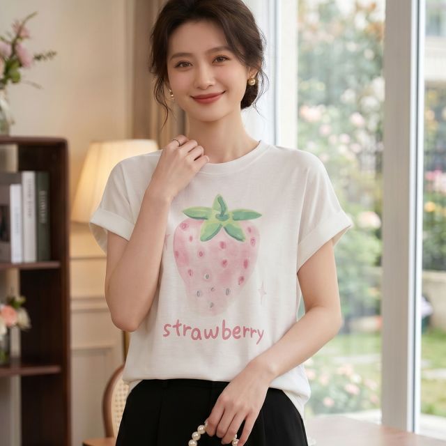 13743999.绒暖享夏季精仿系列圆领短袖针织衫上衣宽松打底衫T恤