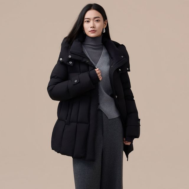 13699477.雅鹿2026秋冬新款 90 高蓬鹅绒羽绒服女 中长款连帽收腰六维防护冬季加厚保暖外套