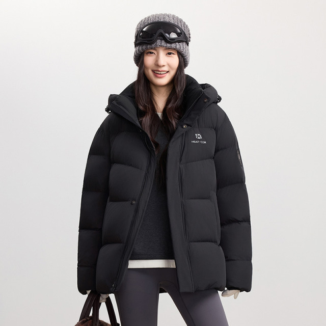 13702023.雅鹿正品连帽羽绒服女 90 高蓬鸭绒 五维防护防风加厚宽松冬季保暖外套