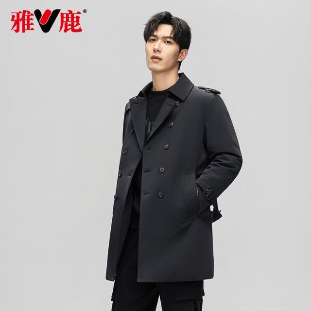 13703329.雅鹿2026新款90 白鹅绒风衣羽绒服 男中长款双排扣商务加厚防风防水冬季保暖大衣