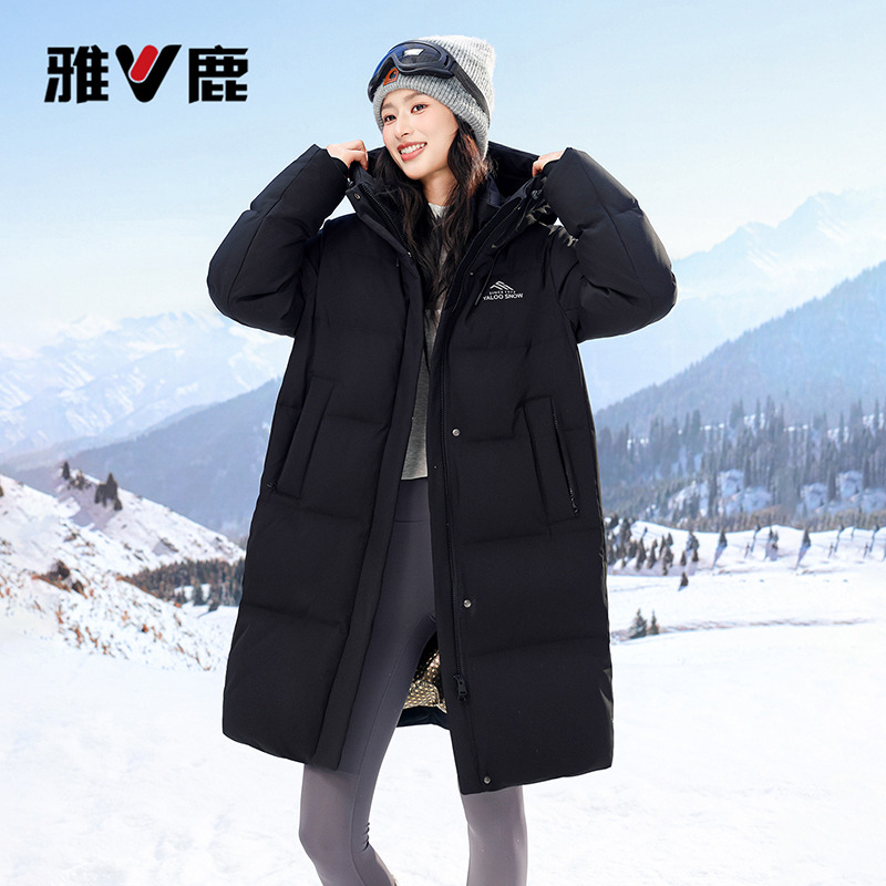 13703141.雅鹿长款羽绒服女冬季 2026 新款连帽加厚防寒过膝户外保暖外套