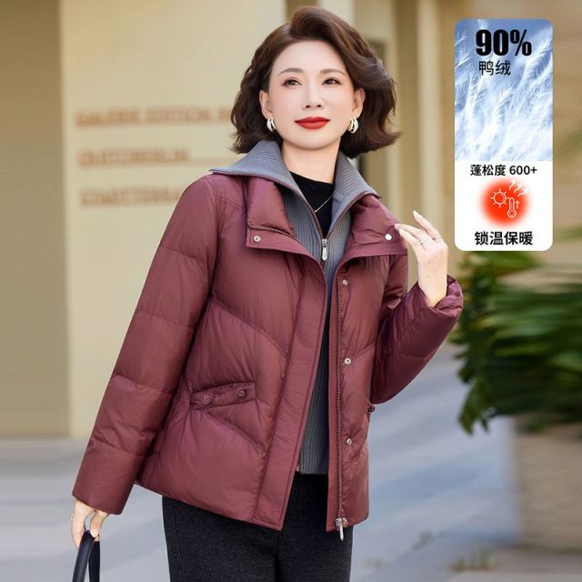 13703839.雅鹿妈妈冬季短款立领羽绒服 90 白鸭绒中老年女士宽松加厚保暖外套