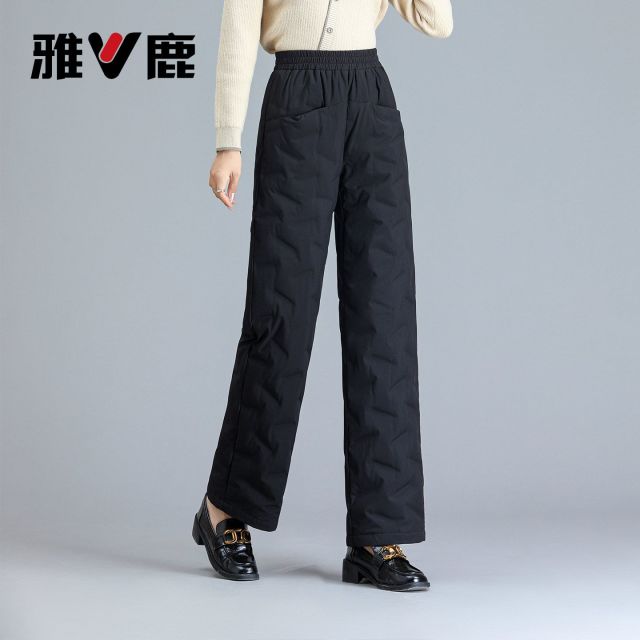 13837289.雅鹿90 白鸭绒羽绒裤女冬季外穿高腰宽松直筒阔腿裤加厚保暖防寒棉裤子