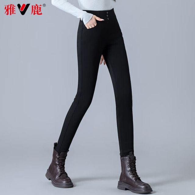 13837278.雅鹿90 白鹅绒羽绒裤女冬季外穿高腰显瘦修身弹力保暖裤零下抗寒鹅绒裤 冬日百搭小黑裤
