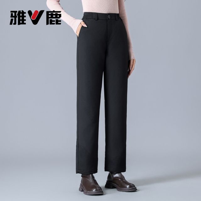 13837280.雅鹿羽绒裤女外穿冬季新款 90 白鸭绒高腰松紧腰直筒裤宽松显瘦防风加厚保暖防寒棉裤通勤长裤