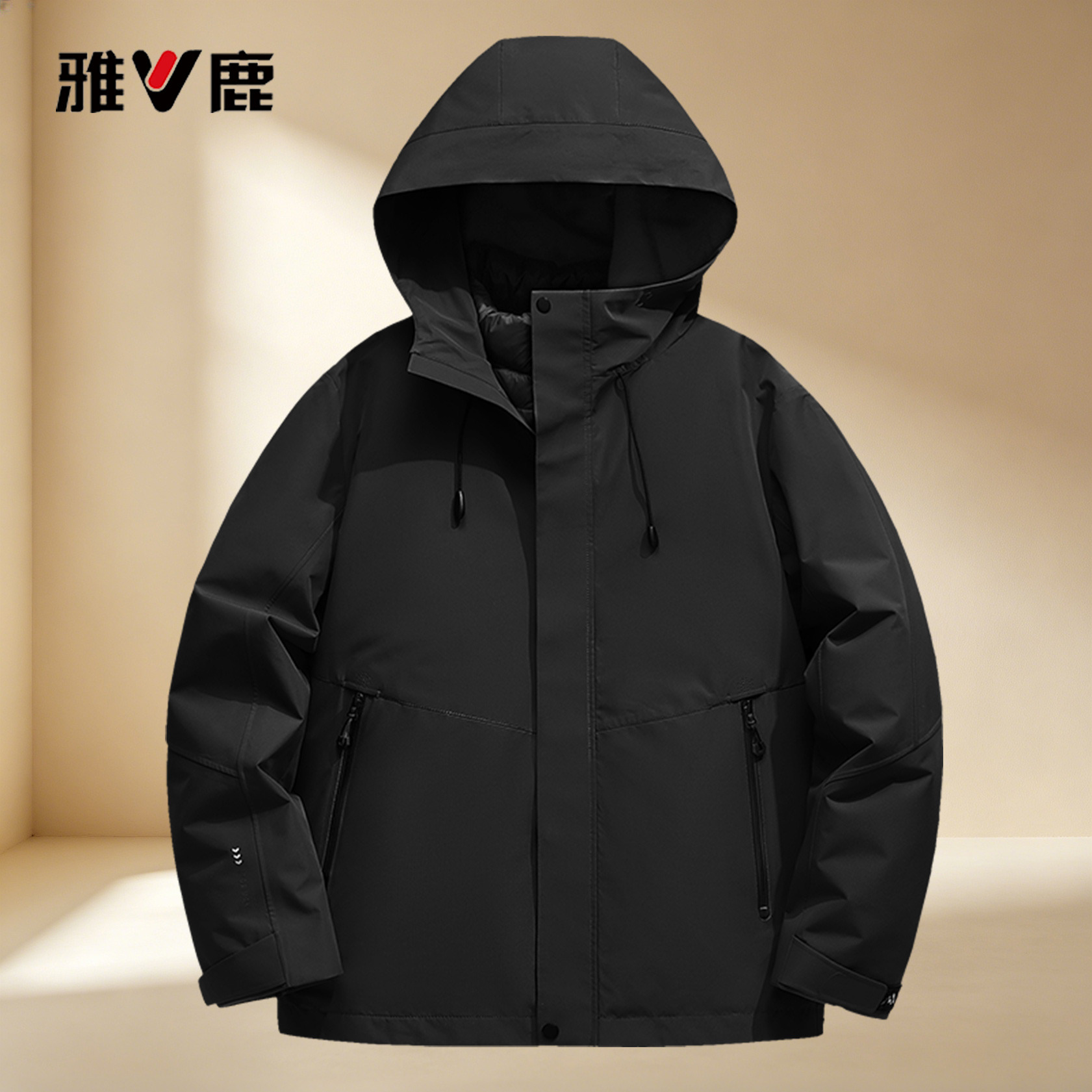 13720676.雅鹿户外连帽冲锋衣男 秋冬季新款防风外套户外通勤机能工装夹克上衣
