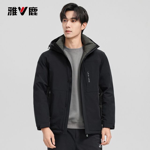 13722569.雅鹿2026 冬季新款男士短款连帽羽绒服 90% 白鸭绒填充 户外防风加厚保暖冬装羽绒服外套