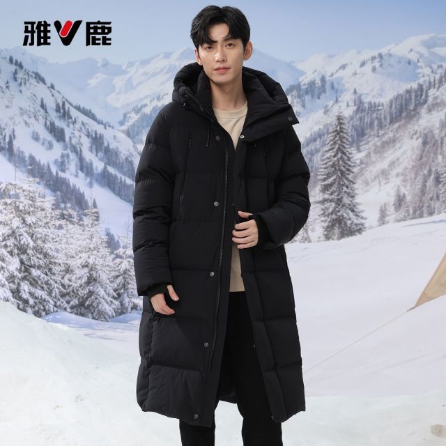 13722003.雅鹿 2026 新款 95白鸭绒长款羽绒服男女同款冬季过膝加厚极寒防风连帽情侣外套