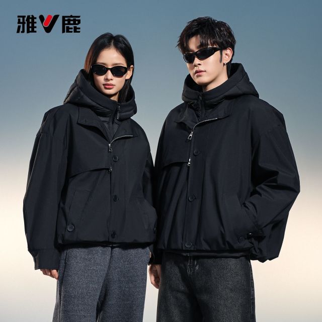 13837272.雅鹿正品 90 白鸭绒可拆卸内胆羽绒服｜工装冲锋版型｜不钻绒高保暖超轻盈情侣冬季外套