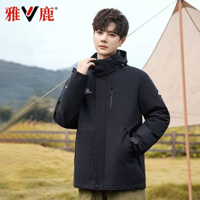 13837258.雅鹿90 白鸭绒情侣羽绒服男女同款冬季户外冲锋衣连帽工装加厚保暖外套