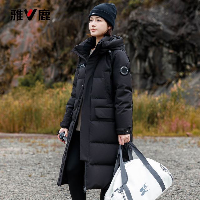 13837250.雅鹿90 白鸭绒长款羽绒服男女过膝冬季加厚极寒防风情侣宽松连帽外套