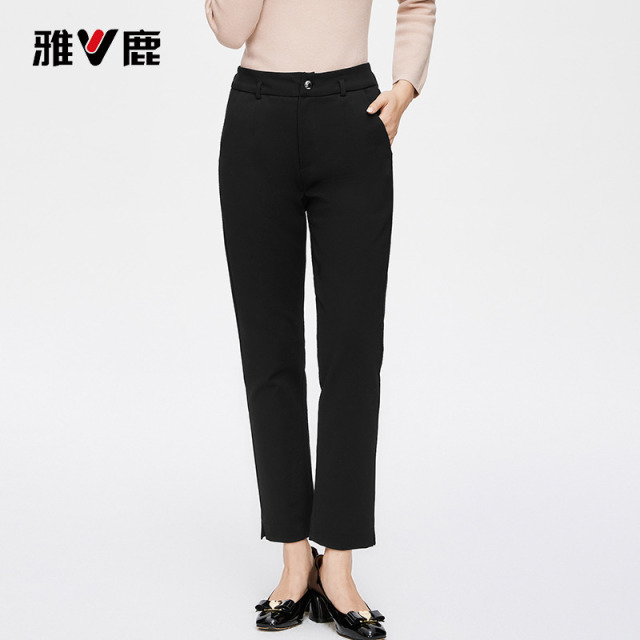 13747074.雅鹿2026秋冬新款羽绒裤女 冬季外穿高腰黑色烟管西裤加厚保暖轻便不钻绒长裤