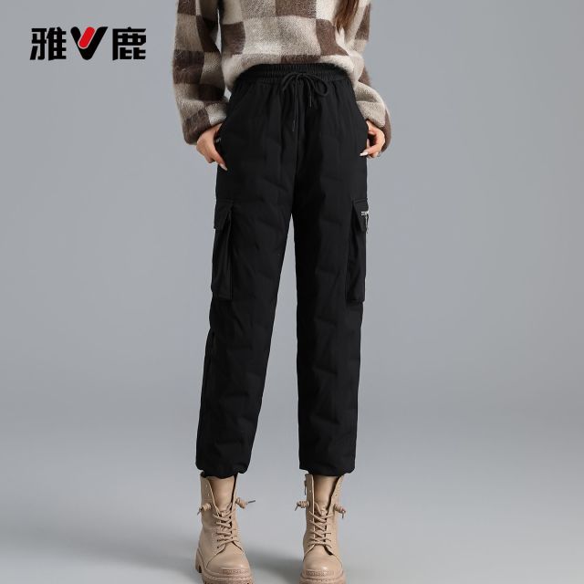 13837216.雅鹿女士束脚羽绒裤2026冬季新款加厚 90 白鸭绒内里碎花保暖裤宽松显瘦防风长裤