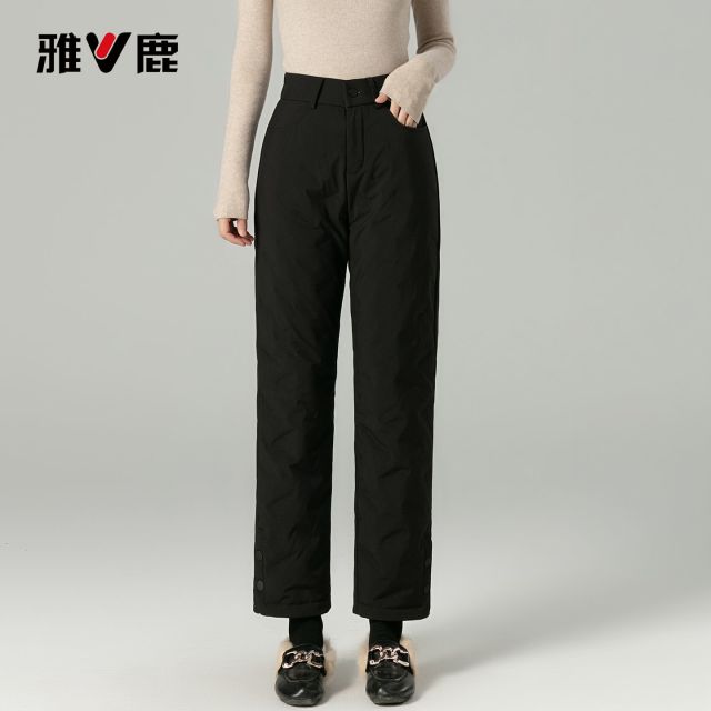 13750704.雅鹿90 白鸭绒羽绒裤女外穿 2026 冬季高腰九分直筒裤显瘦不钻绒保暖棉裤