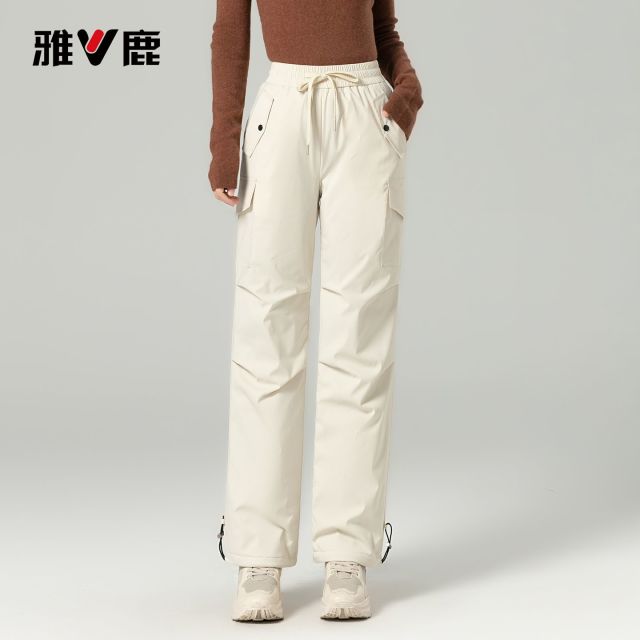 13751774.雅鹿工装羽绒裤女外穿 2026 冬季新款 90 白鸭绒宽松束脚裤防风加厚保暖棉裤