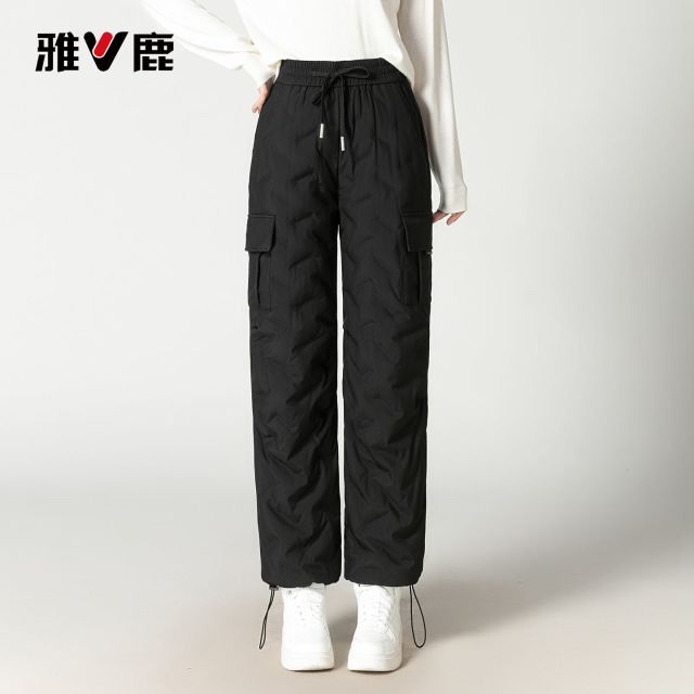 13752946.雅鹿女士工装羽绒裤 2026 新款外穿高腰抽绳防风旅游保暖休闲直筒长裤子