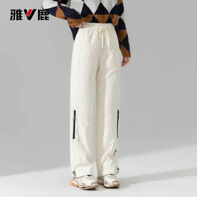 13751683.雅鹿雅鹿 90 白鸭绒羽绒裤女外穿 2026 冬季新款直筒抽绳工装裤防寒保暖不钻绒长裤