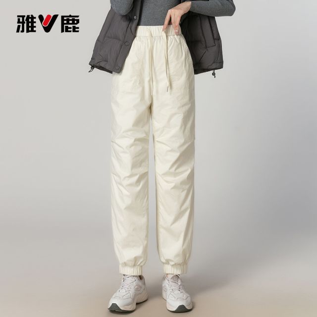 13755070.雅鹿女款外穿羽绒裤 2026 新款 90 白鸭绒不钻绒高腰束脚工装防寒休闲长裤