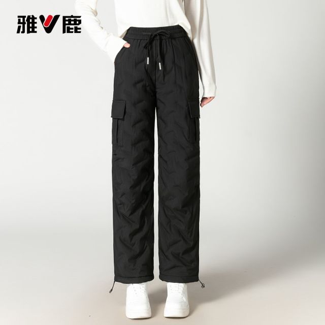 13755219.雅鹿工装羽绒裤女外穿冬季 90 白鸭绒高腰束脚加厚防寒不钻绒保暖休闲长裤