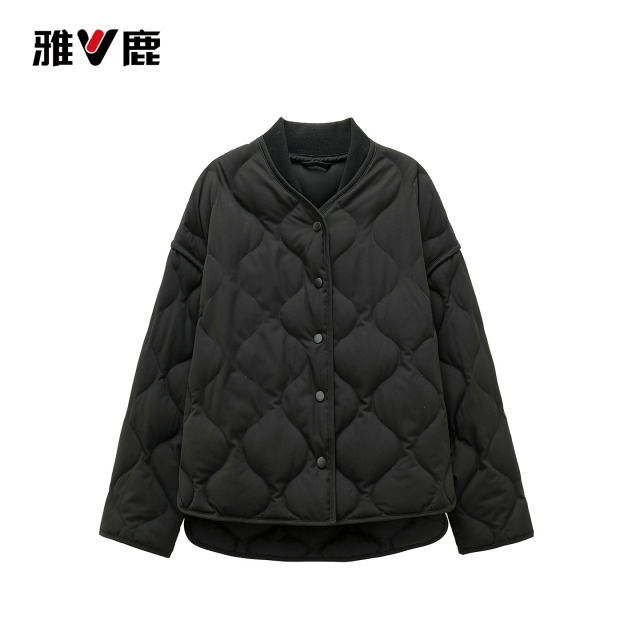 13763246.雅鹿 2026 新款 轻薄羽绒服女 90 白鸭绒菱格棒球领短款宽松内搭保暖外套