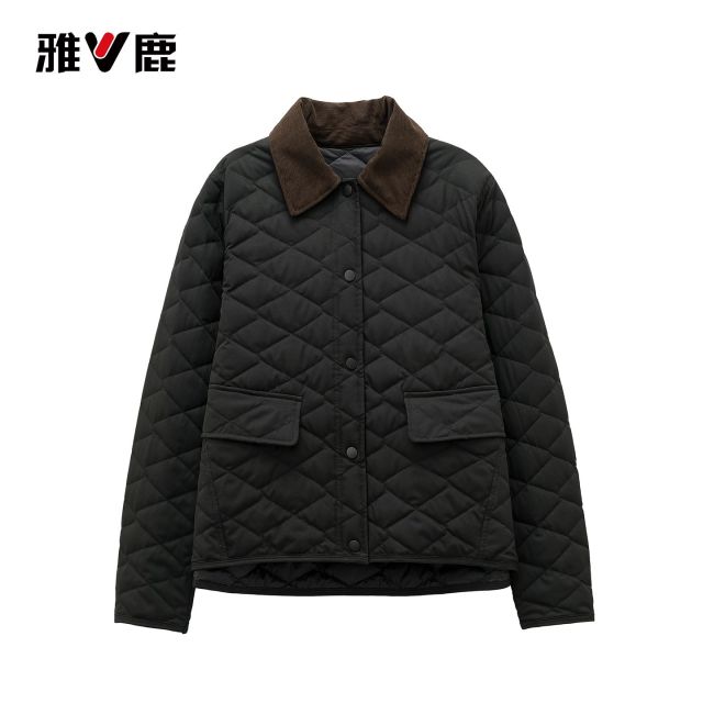 13768200.雅鹿2026 秋冬新款 90 白鸭绒短外套女 灯芯绒翻领简约百搭轻薄羽绒服