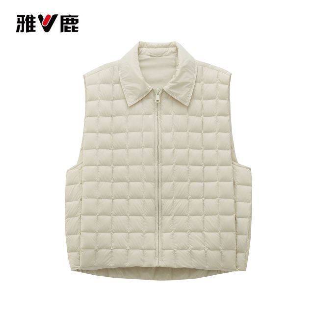 13768564.雅鹿翻领轻薄羽绒马甲女 2026 秋冬短款方格压胶保暖内外穿坎肩背心