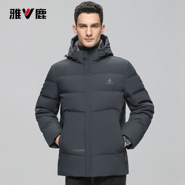 13769398.雅鹿男士短款连帽羽绒服 2026 冬季 90 白鸭绒加厚保暖不钻绒轻便商务外套