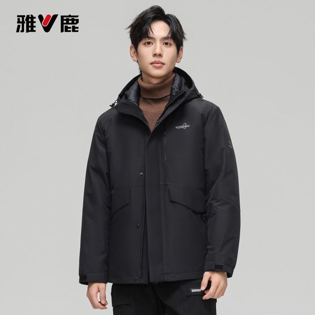 13771142.雅鹿男士户外冲锋羽绒服 2026 新款 90 白鸭绒连帽工装防风保暖短外套