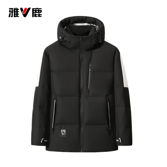 13773717.雅鹿男士短款连帽羽绒服 2026 冬季石墨烯加厚防寒90白鸭绒冬装棉服外套
