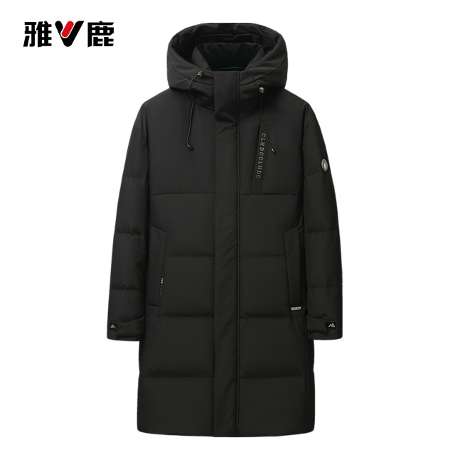13773088.雅鹿男士中长款羽绒服 2026 冬季新款连帽 90 白鸭绒宽松卡其保暖外套