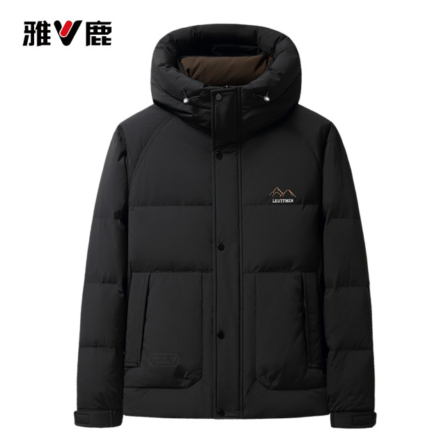 13773156.雅鹿男士短款连帽羽绒服 2026 冬季新款 90 白鸭绒加厚宽松保暖工装外套