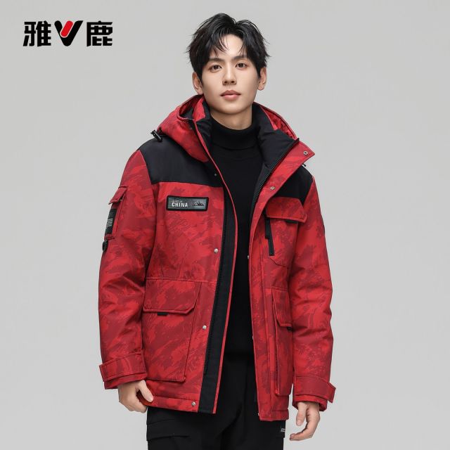 13771421.雅鹿2026冬季新款 迷彩工装羽绒服男士 90 白鸭绒中长款连帽加厚保暖防寒外套