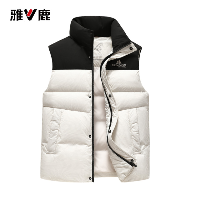 13774324.雅鹿2026新款 正品 90 白鸭绒羽绒马甲男士 秋冬拼色立领轻便防寒外搭无袖背心保暖马夹