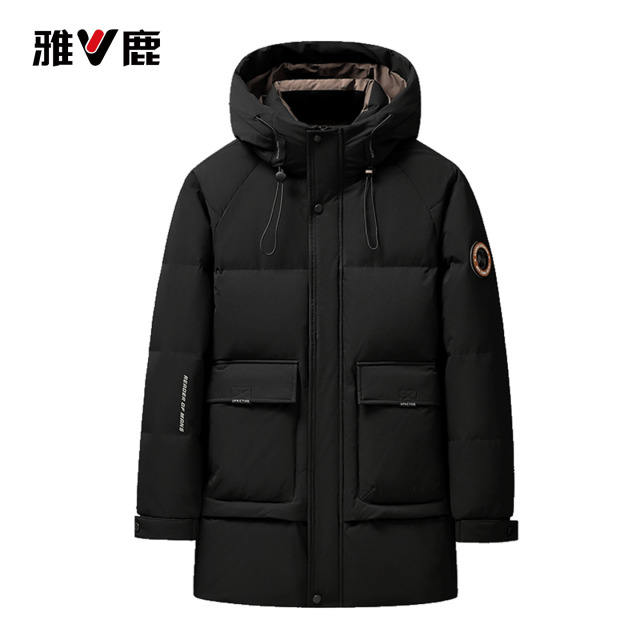 13774412.雅鹿2026 新款男装羽绒服 工装羽绒服男士中长款连帽冬季加厚白鸭绒防风大口袋保暖外套