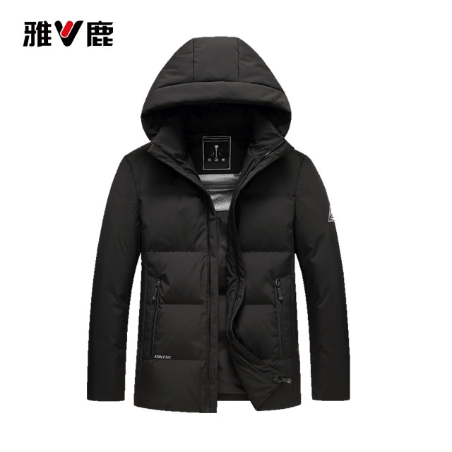 13774199.雅鹿2026新款连帽羽绒服男士 冬季加厚 90 白鸭绒短款中年爸爸防风御寒外套