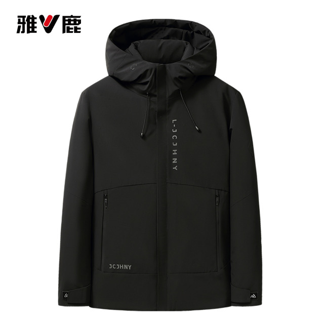 13774945.雅鹿男士短款连帽羽绒服 2026 冬季工装冲锋外套防风保暖鸭绒加厚男装