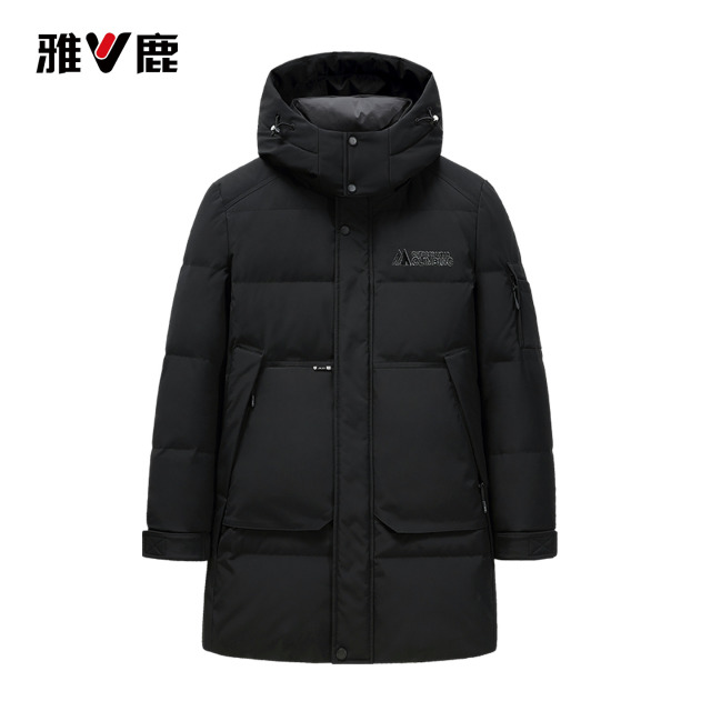 13799365.雅鹿2026秋冬季新款 男士中长款连帽羽绒服 加厚保暖白鸭绒 休闲防寒工装羽绒外套