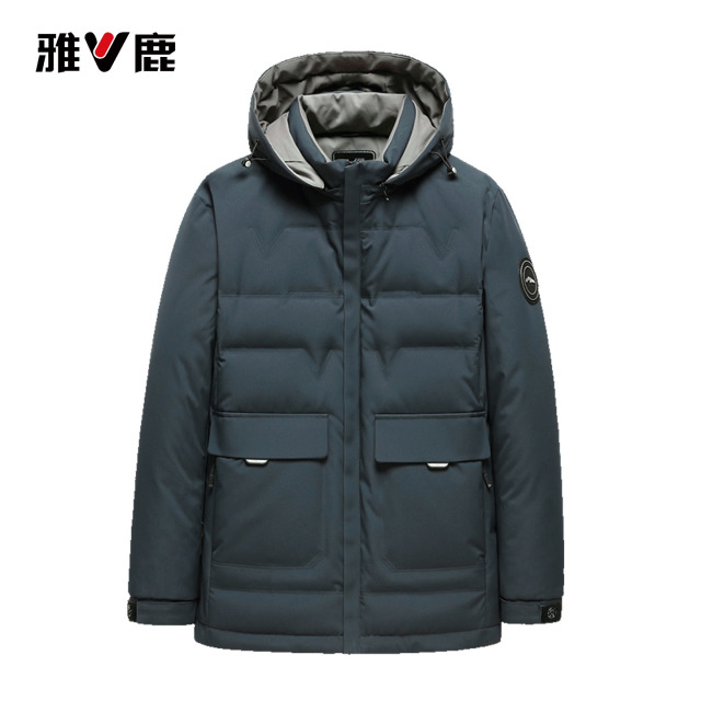 13799182.雅鹿男士连帽白鹅绒羽绒服秋冬加厚保暖不钻绒轻便中青年商务冬装外套