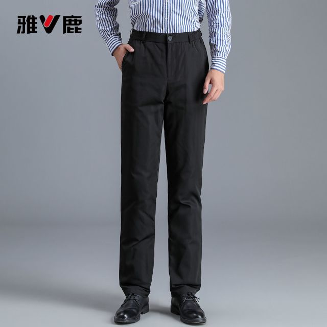 13819465.雅鹿男士 90 鸭绒羽绒裤冬季外穿商务直筒西裤中年爸爸加厚保暖不钻绒高腰休闲裤