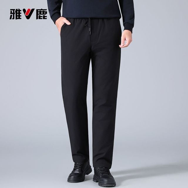 13818870.雅鹿男士 90 鹅绒羽绒裤冬季外穿松紧腰直筒裤加厚保暖不钻绒轻便抗寒中老年休闲长裤