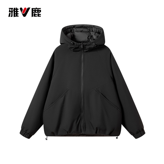 13835943.雅鹿 90 鸭绒连帽羽绒服男女同款秋冬短款防风正反两穿冲锋外套 轻便保暖不钻绒情侣款户外百搭羽绒夹克